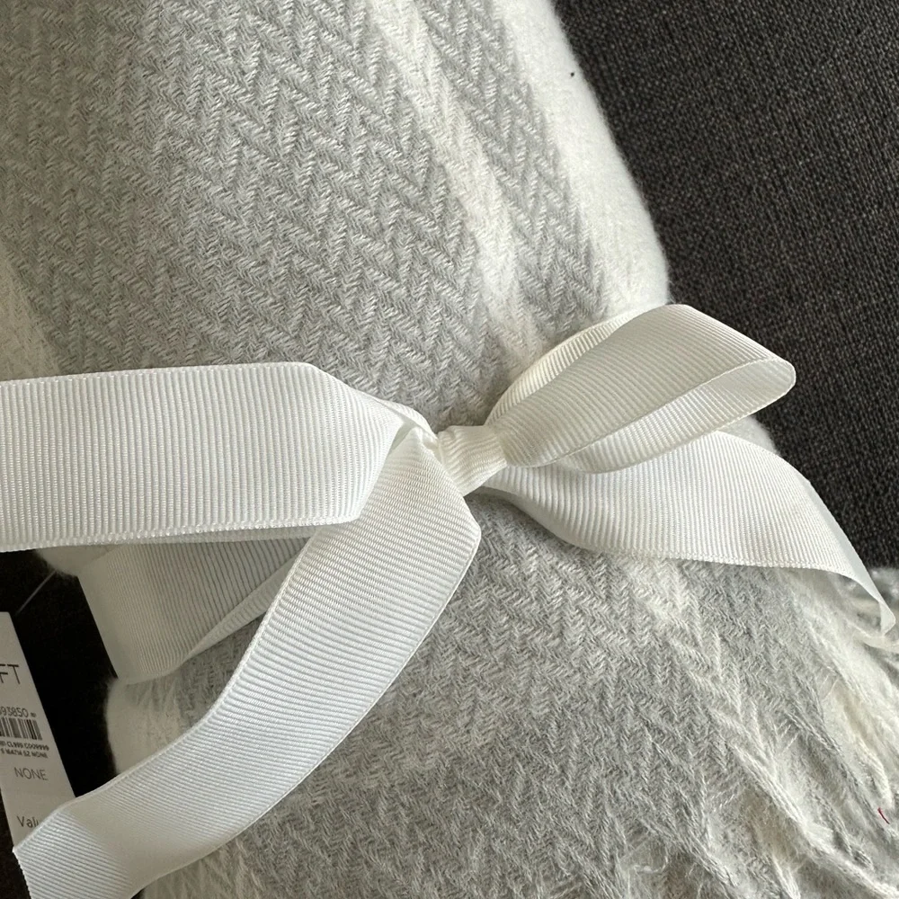 NWT LOFT white and light grey throw blanket - OS - perfect gift!!